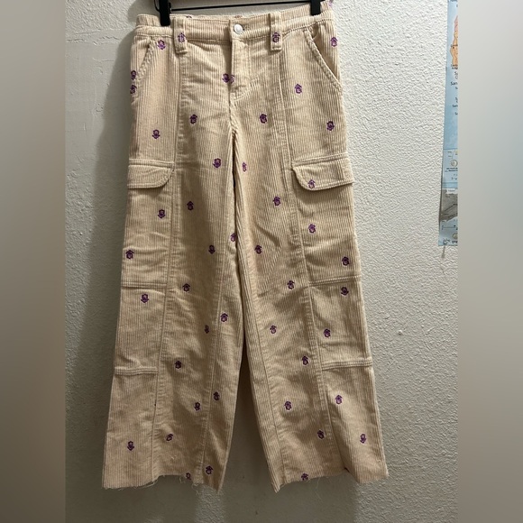 Pacsun Off White Embroidered Corduroy Low Rise Puddle Pants XS - Picture 6 of 13